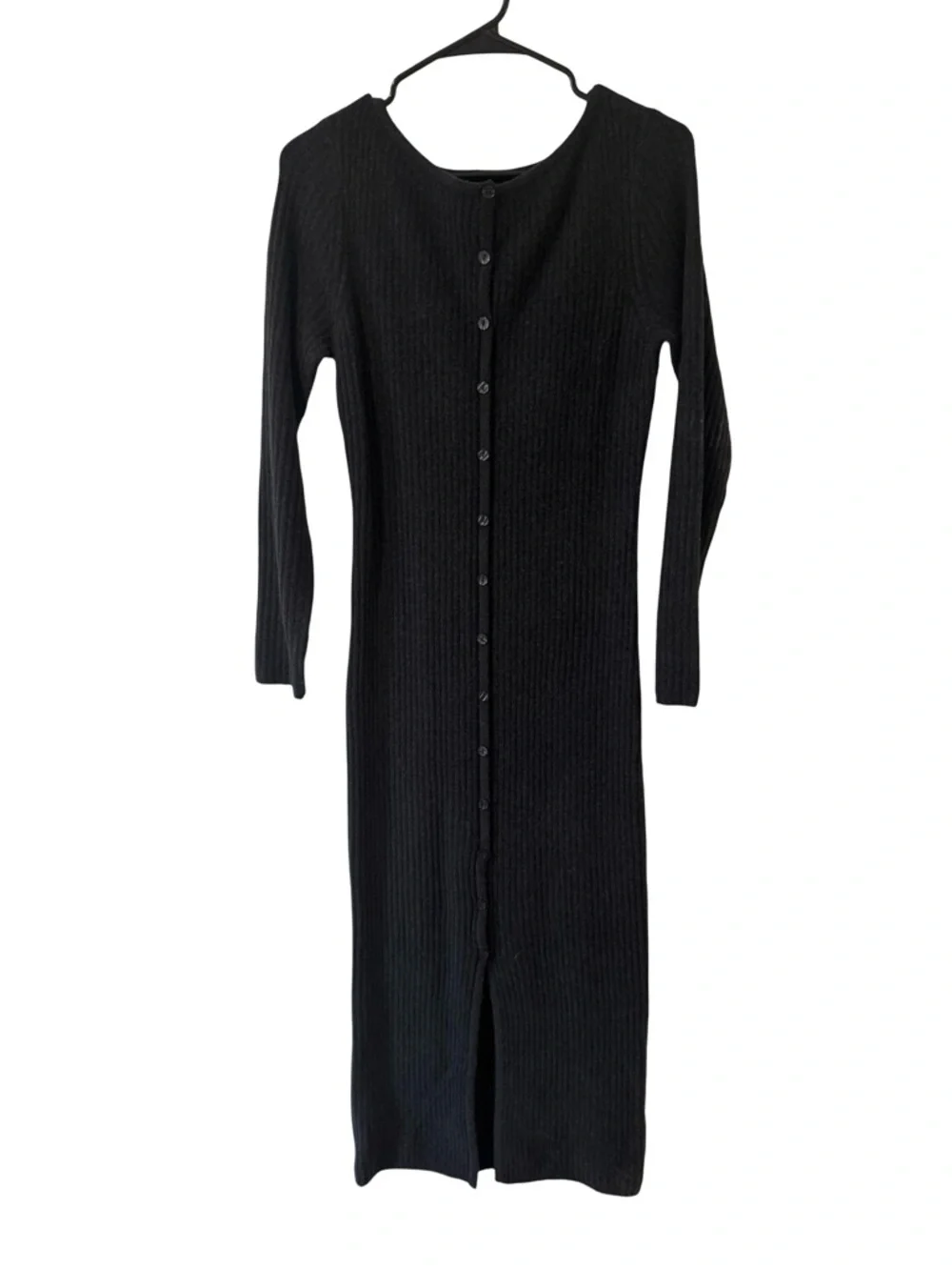 Abercrombie & Fitch Wool Black Ribbed Button-Front Maxi Dress